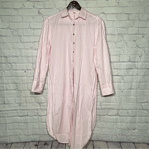 Free People Striped Button Down Shirt Dress High Slits Pink White Sz XS